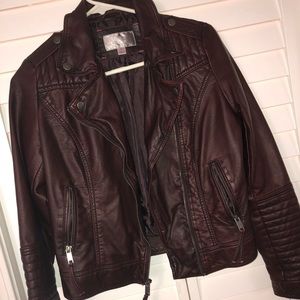 Maroon faux leather Moto jacket